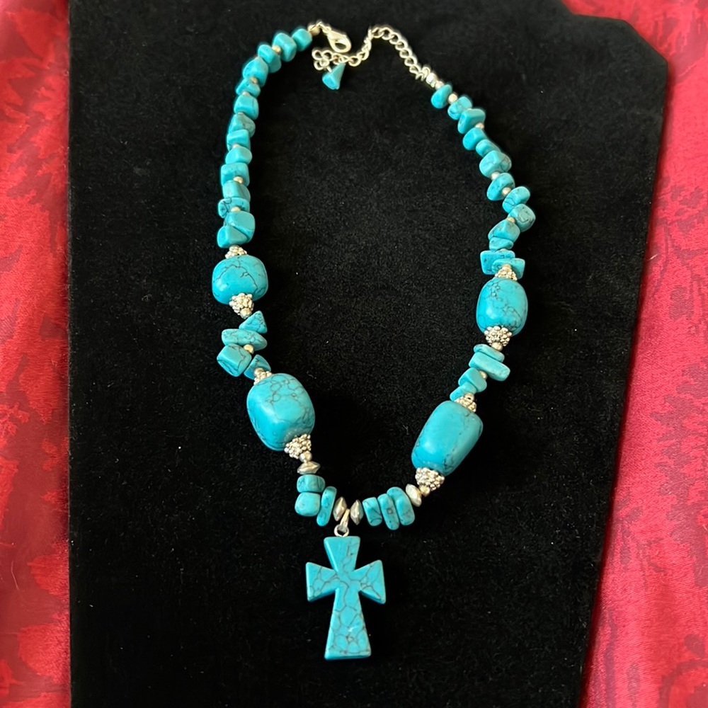 turquoise stone hand made vintage cross necklace